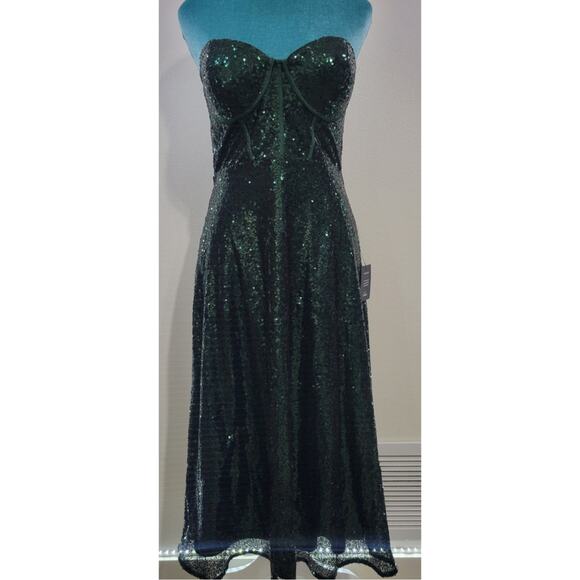 Lulus Dress Womens Medium Strapless Green Sequin Mid Dress Party Fun Dress NWT - Picture 2 of 5